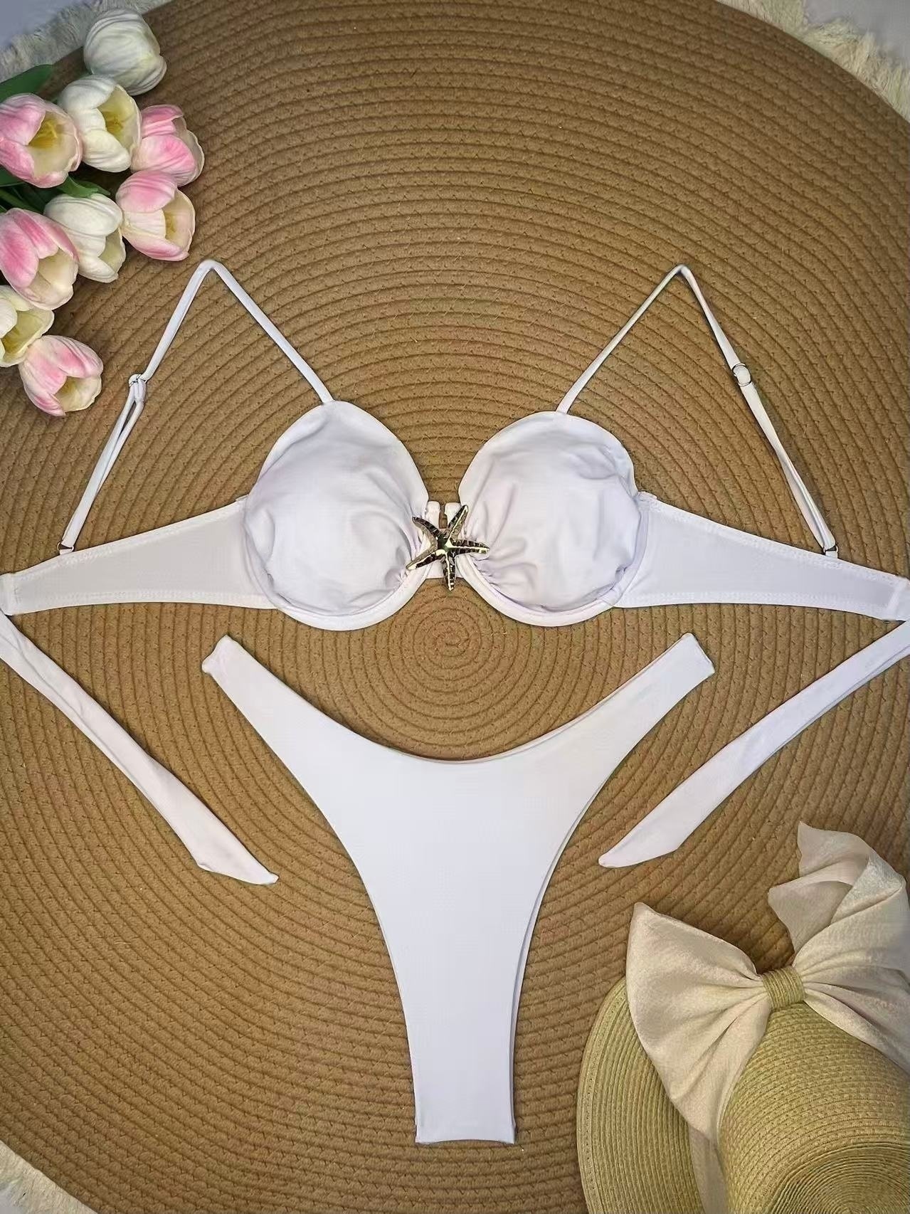 New stylish solid color starfish bikini swimsuit