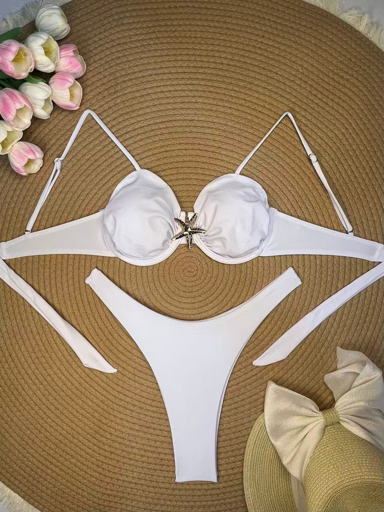 New stylish solid color starfish bikini swimsuit