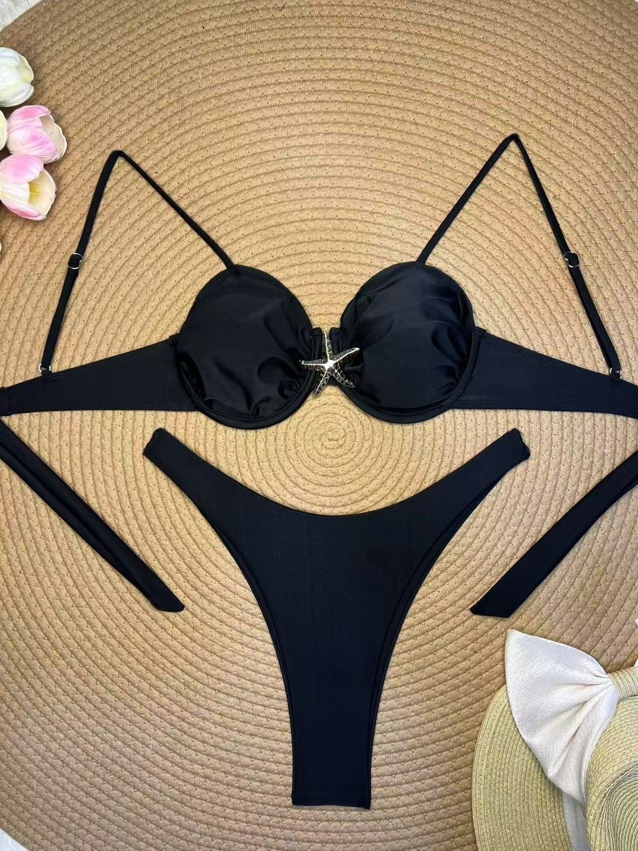 New stylish solid color starfish bikini swimsuit