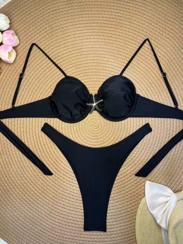 New stylish solid color starfish bikini swimsuit