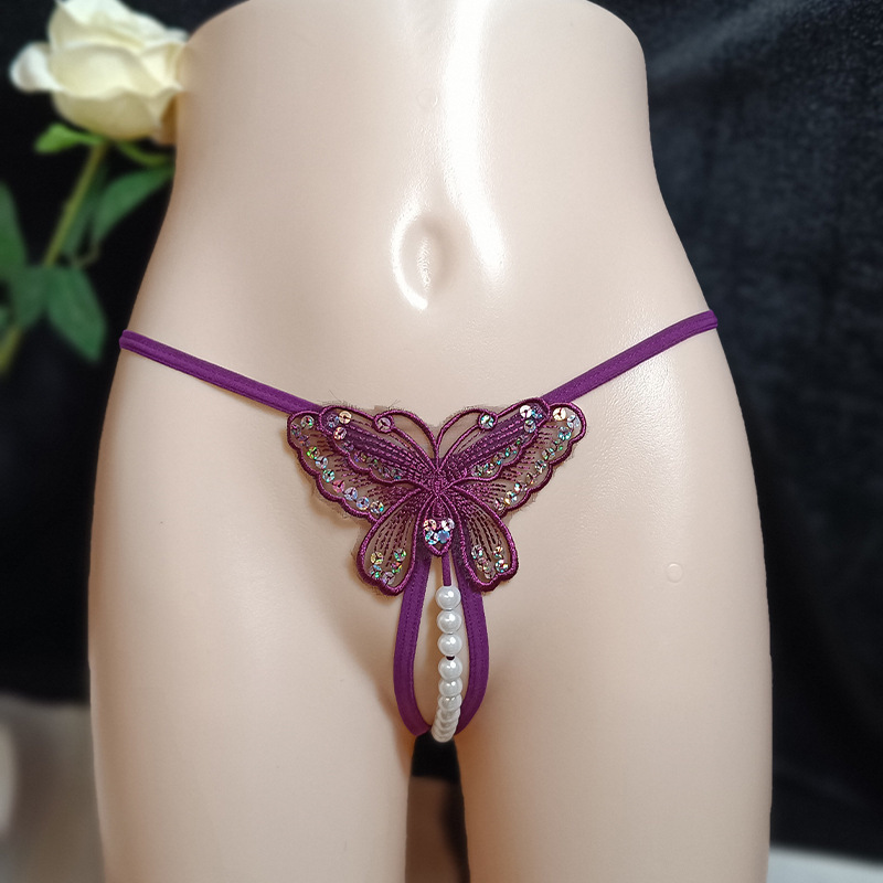 Butterfly sequin beaded thong underwear