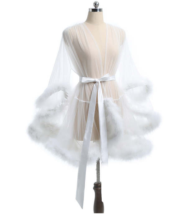 Sheer Mesh Feather Robe