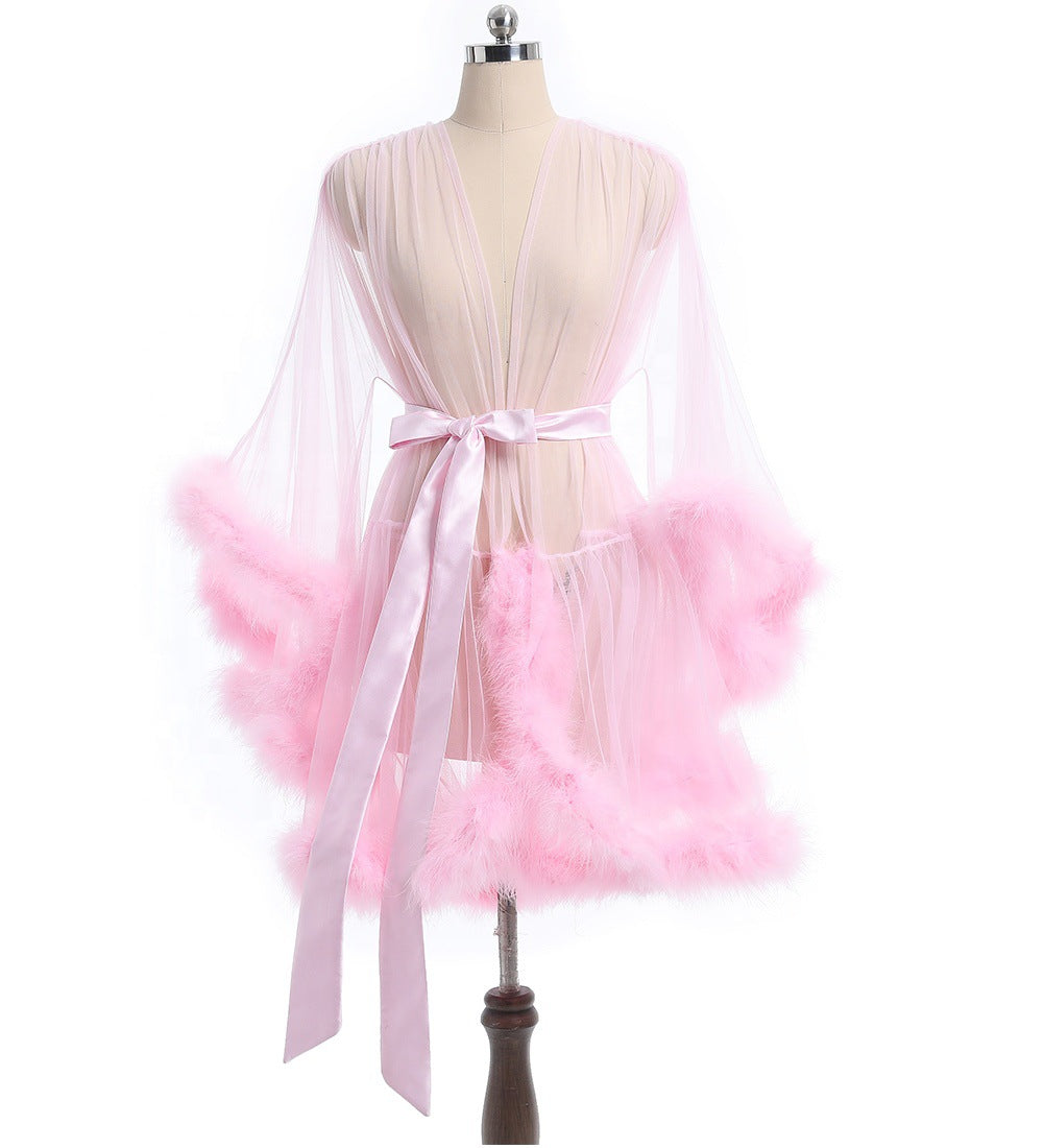 Sheer Mesh Feather Robe