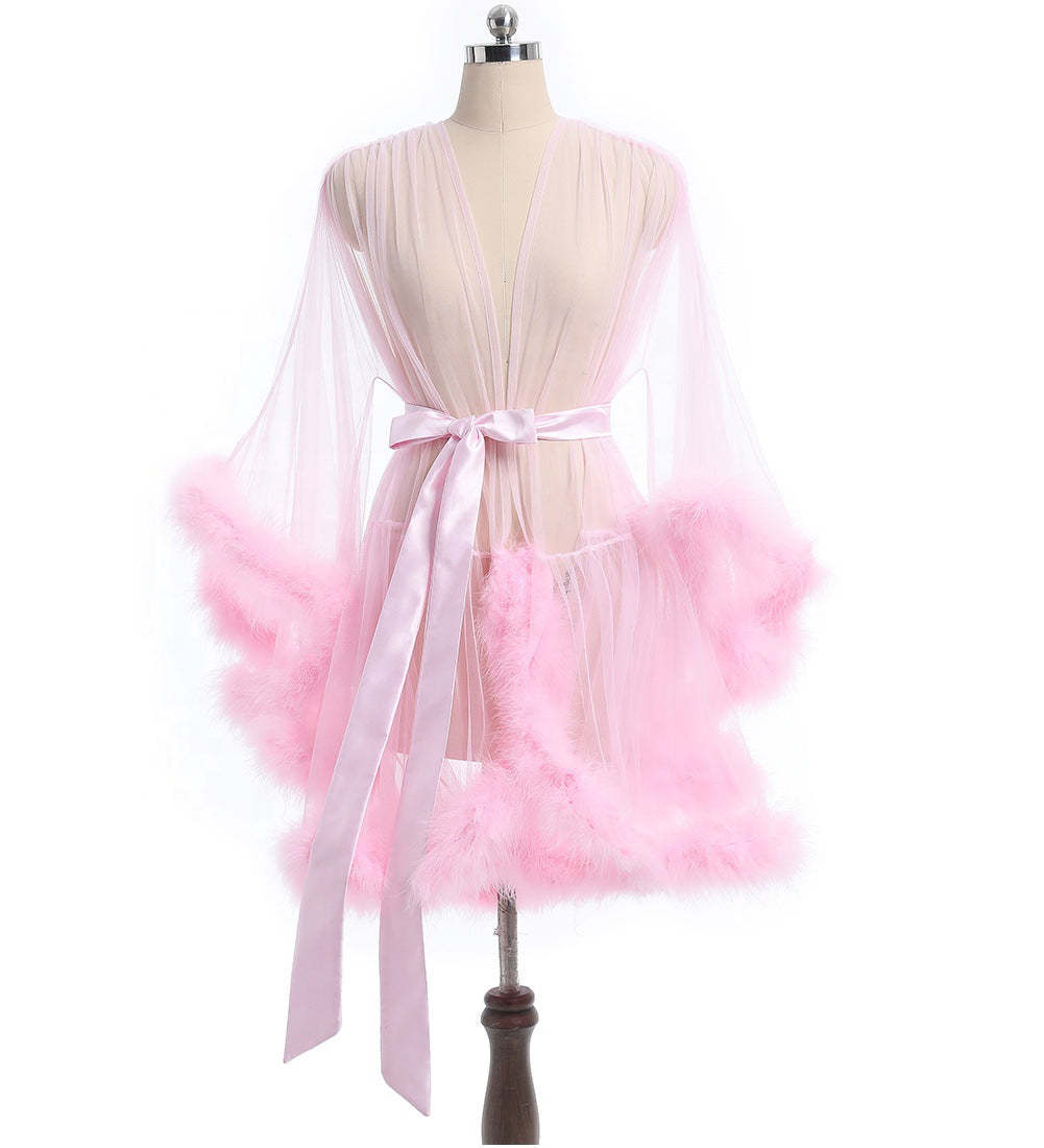 Sheer Mesh Feather Robe
