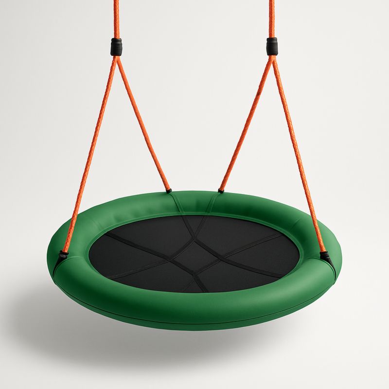 Rund gyngesete for barn i plast og stoff med oransje tau 100 cm grønn/svart-Decohogarvida