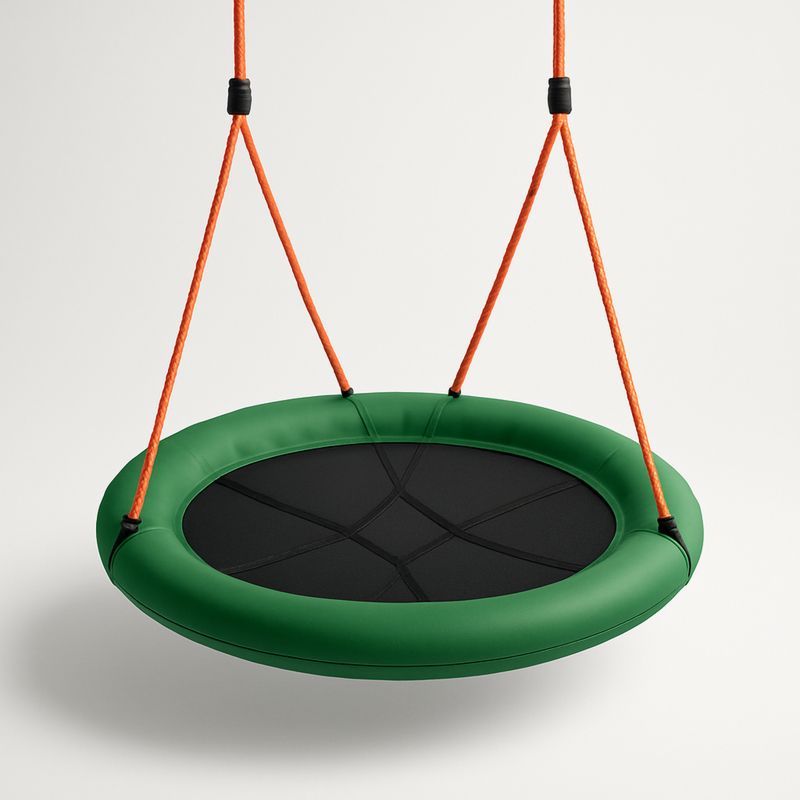 Rund gyngesete for barn i plast og stoff med oransje tau 100 cm grønn/svart-Decohogarvida