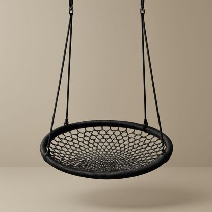 Rund hengestol i polyester tauverk sort 90 cm-Decohogarvida