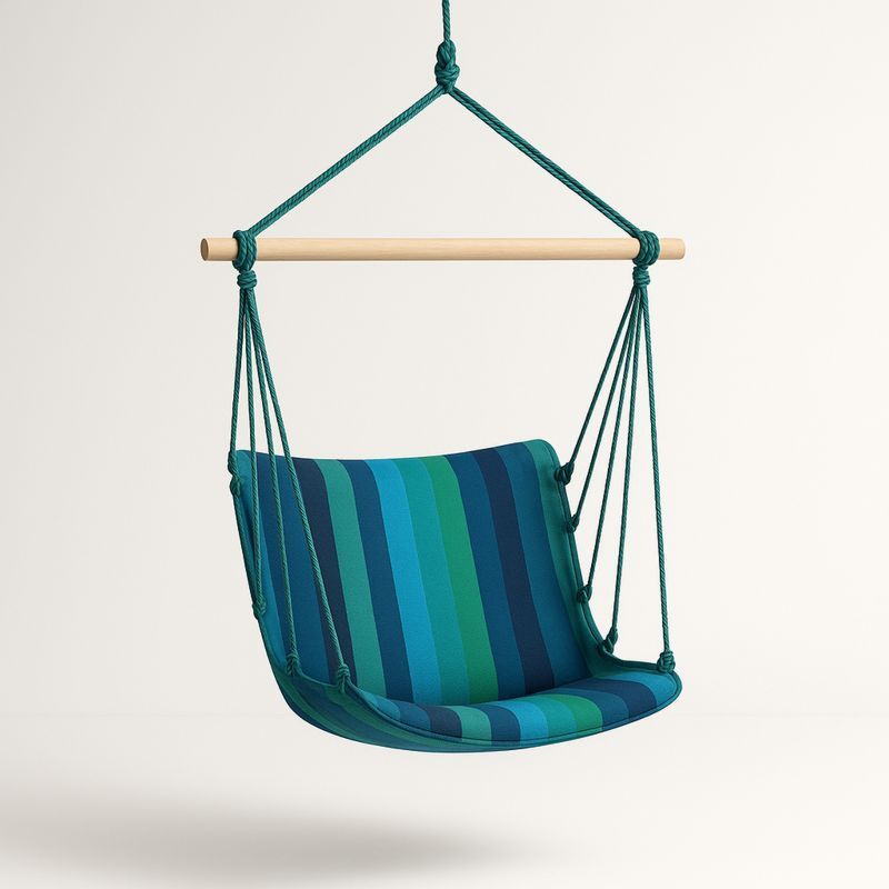 Hengekøye stol polyester med trestang og stripemønster blå/grønn-Decohogarvida