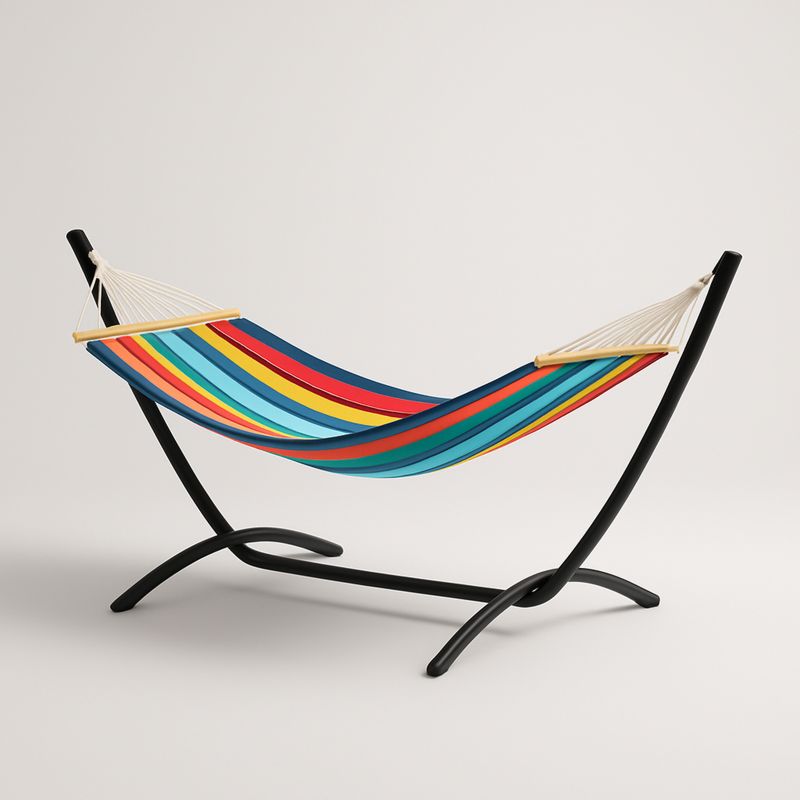 Hengekøye med stativ i stripet polyester i regnbuefarger-Decohogarvida
