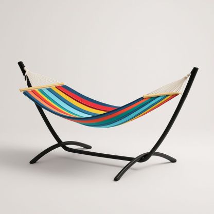 Hengekøye med stativ i stripet polyester i regnbuefarger-Decohogarvida