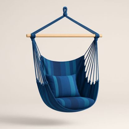 Hengekøyestol i Blå Polyester med Trestang-Decohogarvida