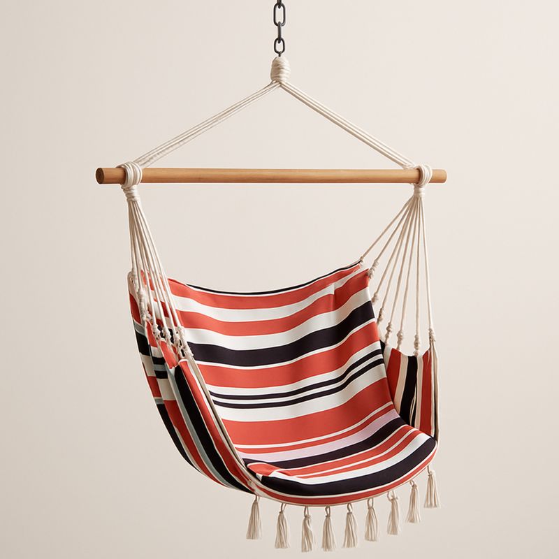 Hengekøye stol i polyester med trestang, stripet rød/svart/hvit-Decohogarvida