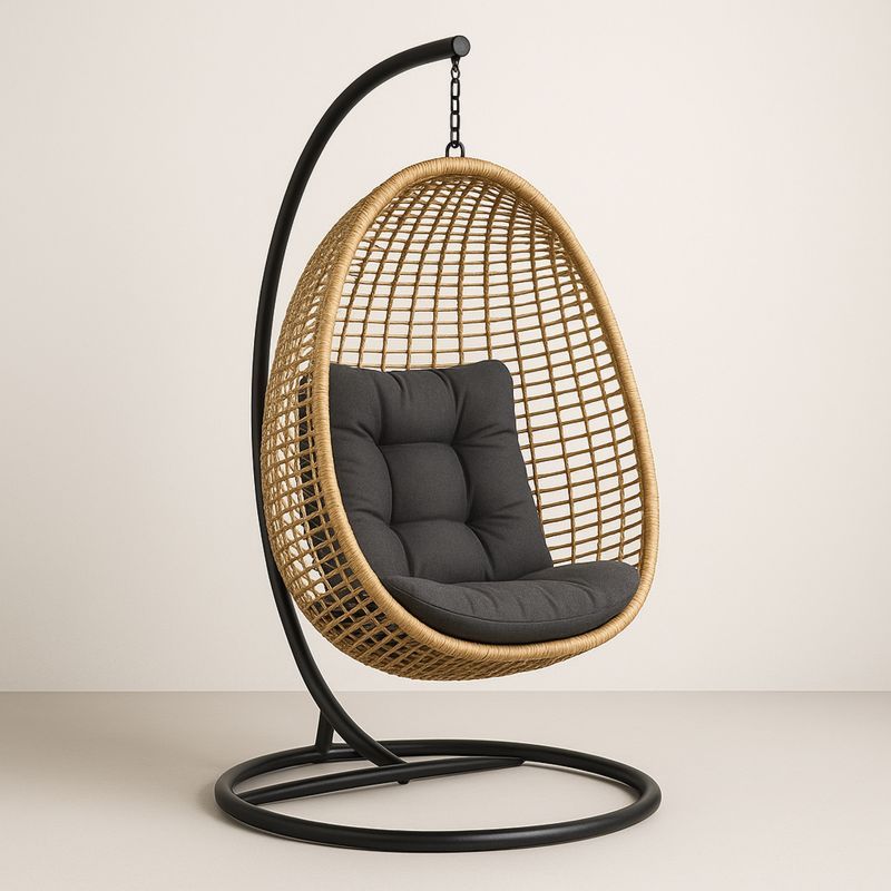 Hengestol i rotting med stålramme og mørkegrå pute-Decohogarvida