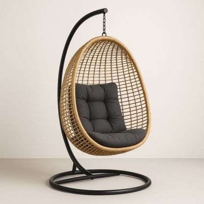 Hengestol i rotting med stålramme og mørkegrå pute-Decohogarvida