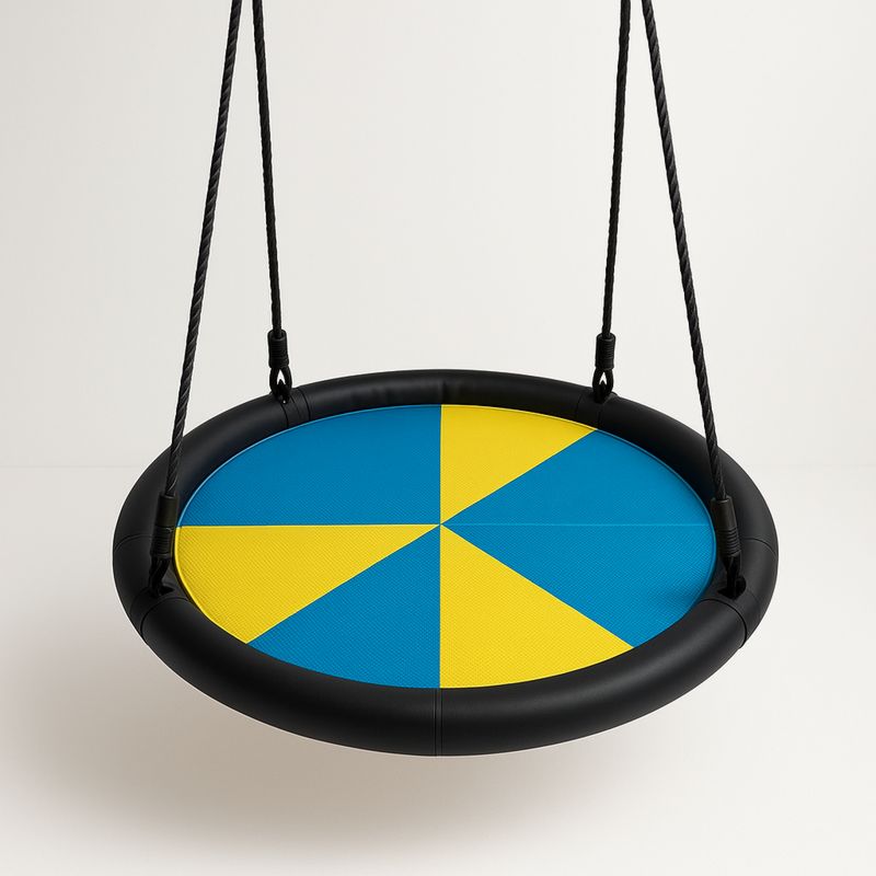 Rund barnehuske i stål og tekstil svart/blå/gul Ø100cm-Decohogarvida