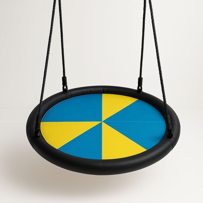 Rund barnehuske i stål og tekstil svart/blå/gul Ø100cm-Decohogarvida