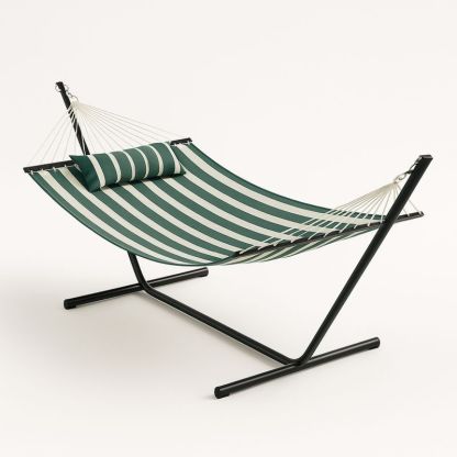 Hengekøye med ramme i stål og polyester, svart/grønn/hvit, 280x120 cm-Decohogarvida