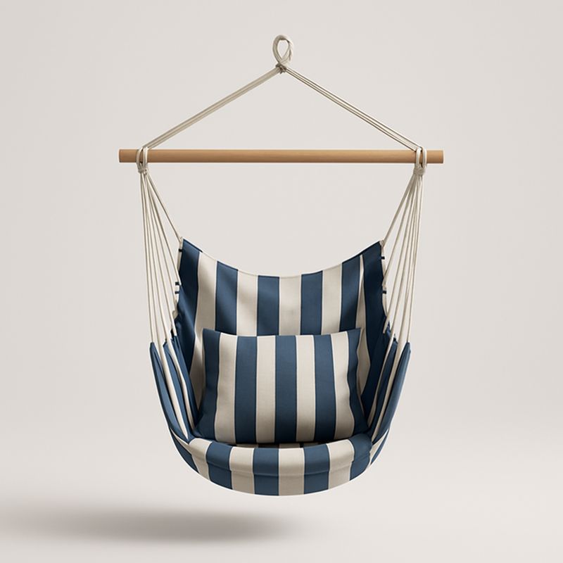 Hengestol i polyester med trestang blå/hvit stripet-Decohogarvida