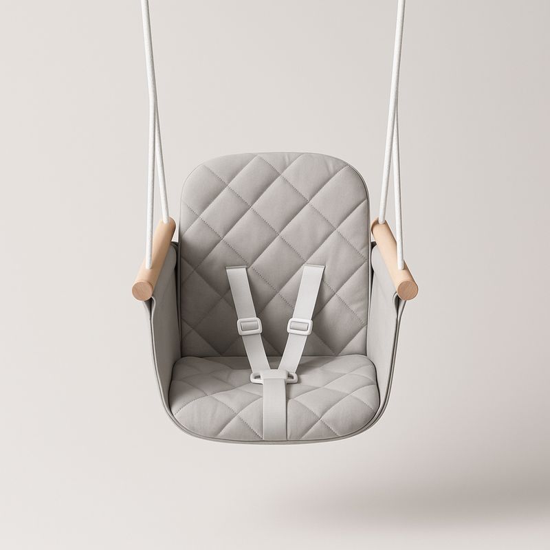 Barnesete huske i grå bomull og tre-Decohogarvida