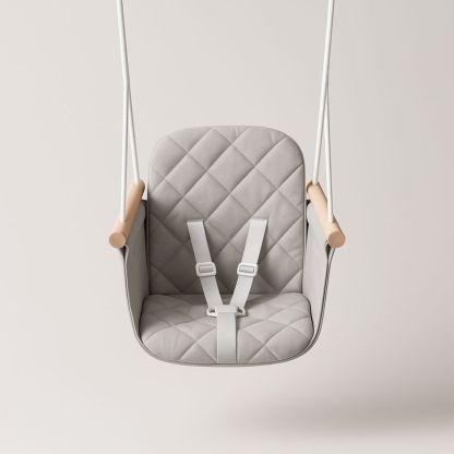 Barnesete huske i grå bomull og tre-Decohogarvida