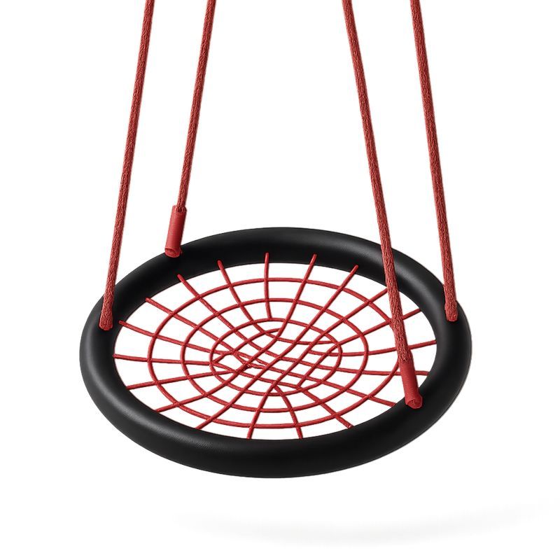 Rund barnehuske i stål og PE med rødt nett-Decohogarvida