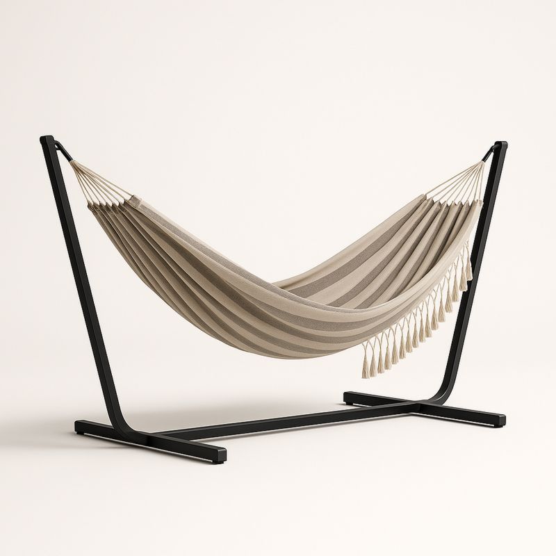 Hengekøye med Stativ Bomull Beige 300x120 cm-Decohogarvida