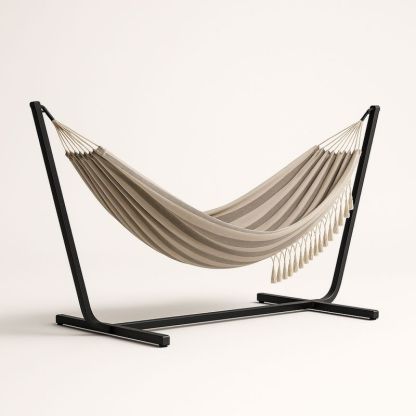 Hengekøye med Stativ Bomull Beige 300x120 cm-Decohogarvida