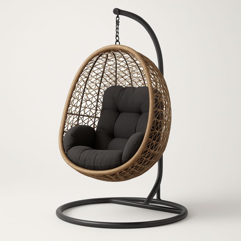 Hengestol i rotting med stålkonstruksjon svart/beige, 195 cm-Decohogarvida