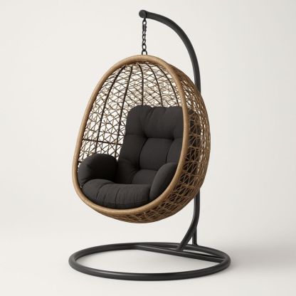 Hengestol i rotting med stålkonstruksjon svart/beige, 195 cm-Decohogarvida