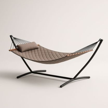 Hengekøye med stativ i polyester og stål brun 200 cm-Decohogarvida