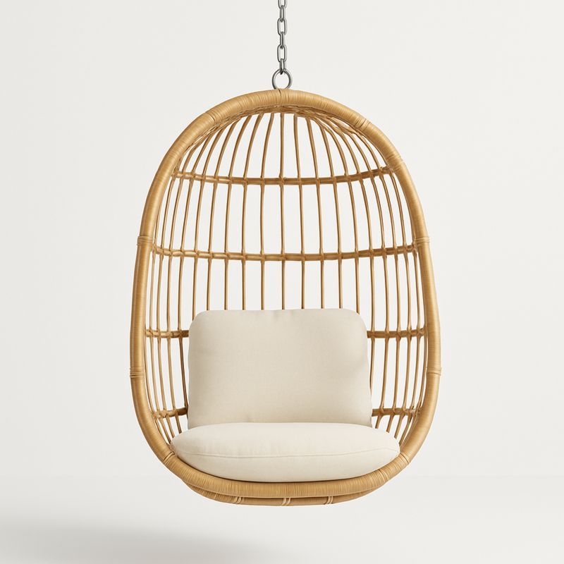 Hengestol i kunstrotting med beige puter 80x75x120 cm-Decohogarvida