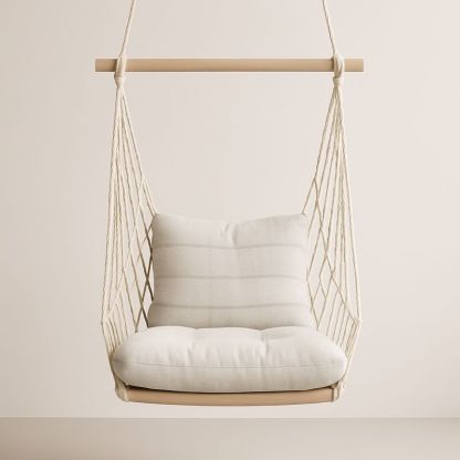 Hengestol i tauverk med bomullstrekk, 80cm x 60cm, off-white-Decohogarvida