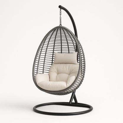 Hengekøyestol kunstrotting kremfarget puter-Decohogarvida