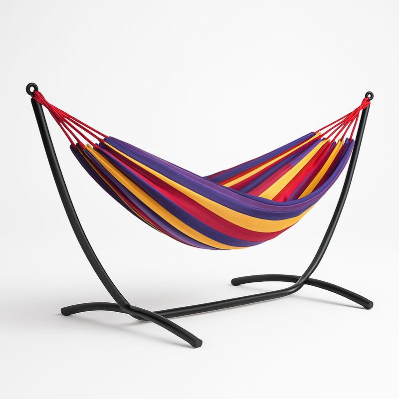 Fargerik stoffhengekøye med metallstativ 200x150 cm-Decohogarvida