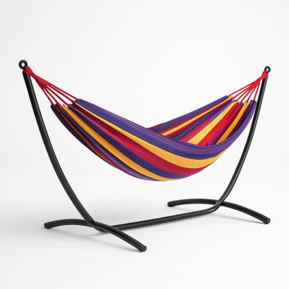 Fargerik stoffhengekøye med metallstativ 200x150 cm-Decohogarvida