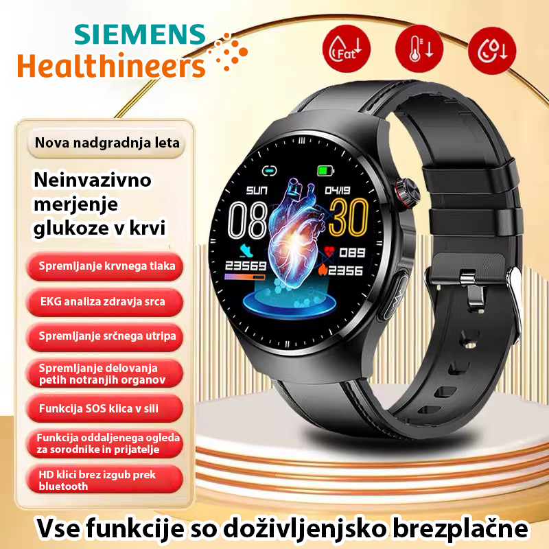 Siemensova neinvazivna laserska terapevtska ura v realnem času spremlja srčni utrip, krvni tlak in raven sladkorja v krvi.