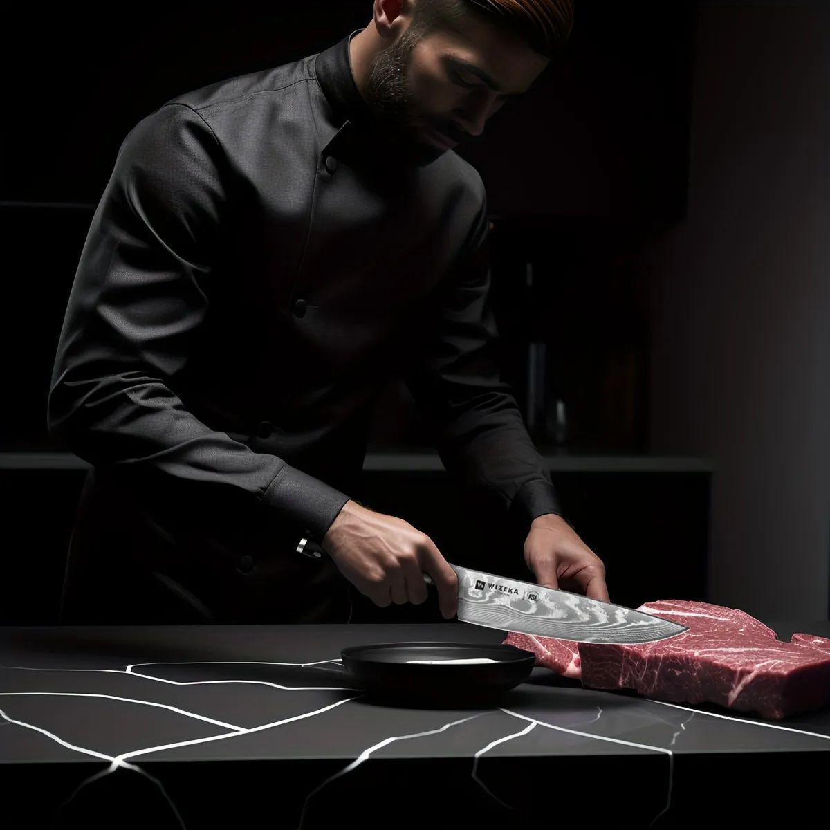 WIZEKA 3 peças conjunto de faca de damasco VG10 aço japonês afiado conjunto de faca de cozinha profissional conjunto de faca de chef cabo ergonómico caixa de presente