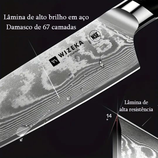 WIZEKA 3 peças conjunto de faca de damasco VG10 aço japonês afiado conjunto de faca de cozinha profissional conjunto de faca de chef cabo ergonómico caixa de presente