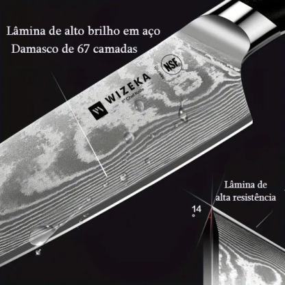 WIZEKA 3 peças conjunto de faca de damasco VG10 aço japonês afiado conjunto de faca de cozinha profissional conjunto de faca de chef cabo ergonómico caixa de presente