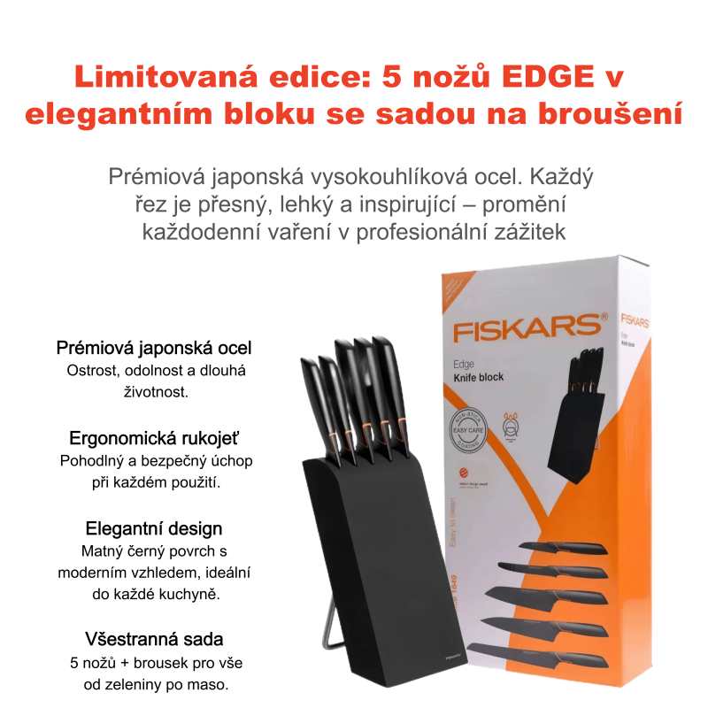 Už nikdy tupé nože! Objevte luxusní sadu 5 nožů s bruskou – vždy dokonale ostré a připravené k vaření.