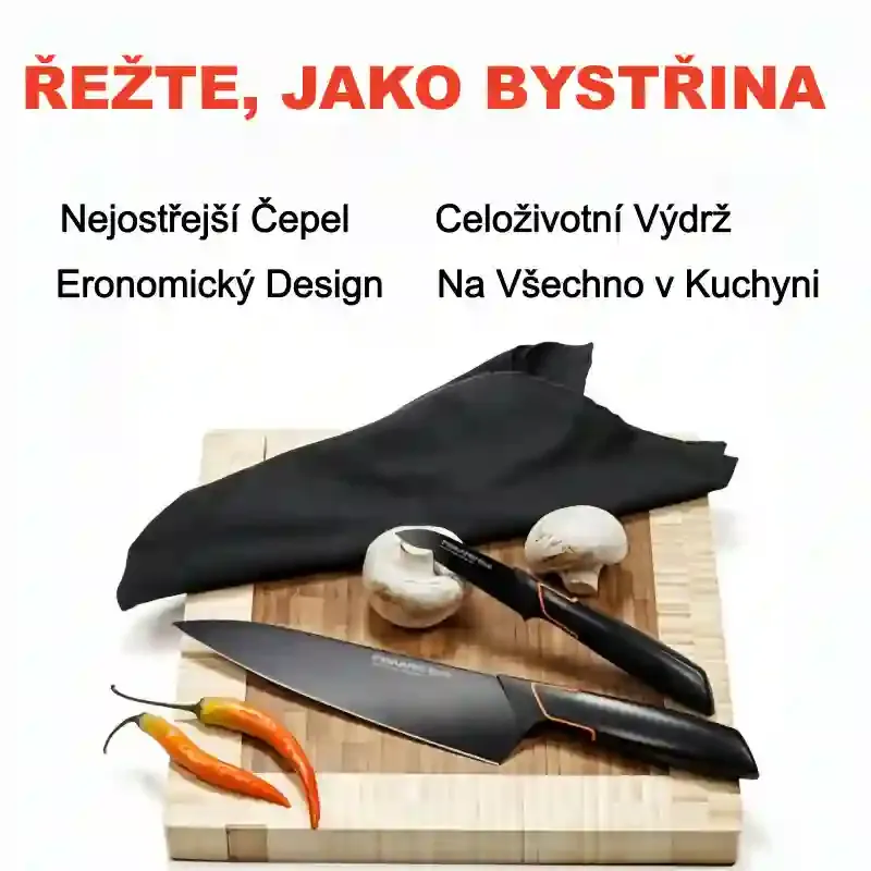 Už nikdy tupé nože! Objevte luxusní sadu 5 nožů s bruskou – vždy dokonale ostré a připravené k vaření.