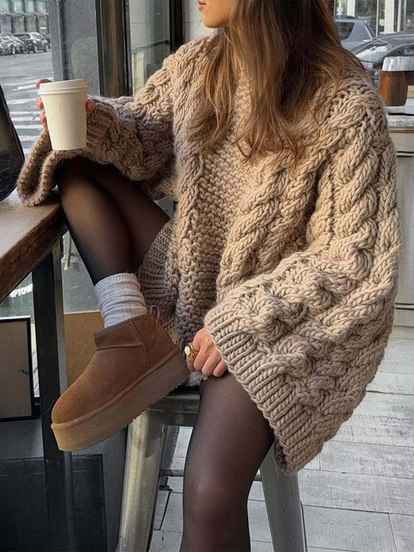Cable Knit Round Neck Sweater