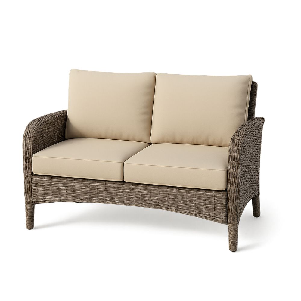 To-seters Hagesofa i Kurvet Aluminium med Beige Puter