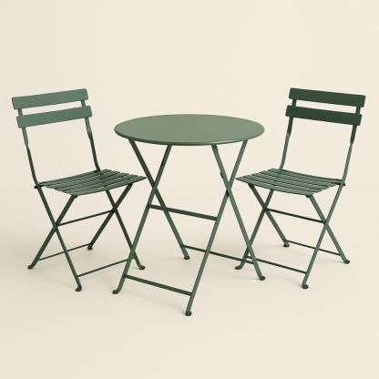Grønn utendørs metall cafèsett, bord Ø60 cm med 2 stoler