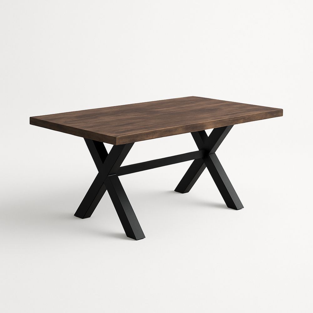 Spisebord rektangulært tre metall svart 200x100x75 cm