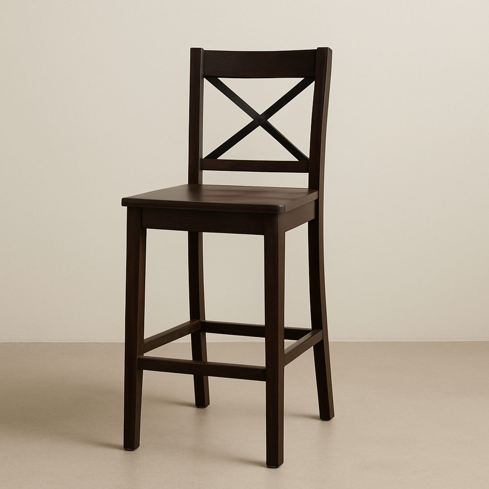 Barstol i mørk brun treverk 104 cm høy