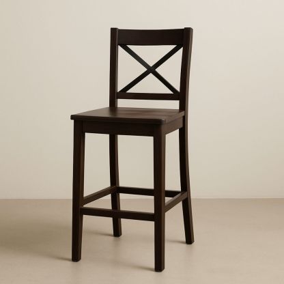 Barstol i mørk brun treverk 104 cm høy
