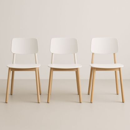 Spisestuestol sett 3 stk med tre ben og hvit MDF sete 45x50x80 cm