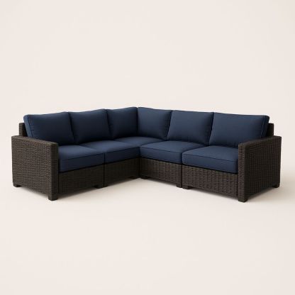 Hjørnesofa sett i metall og syntetisk rotting mørkeblå 272 cm