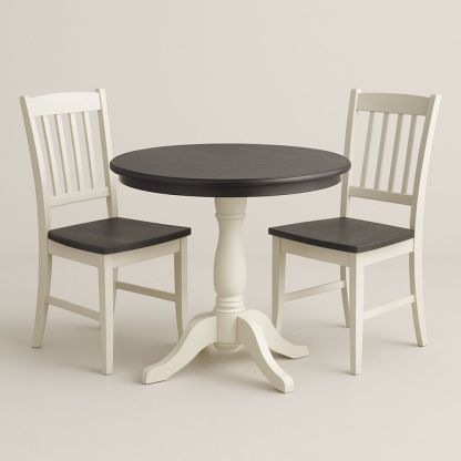 Rundt spisebordsett med 2 stoler i tre, hvit/svart